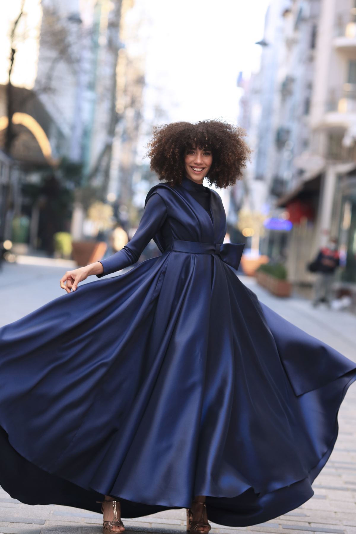 Retro Evening Dress Navy Blue