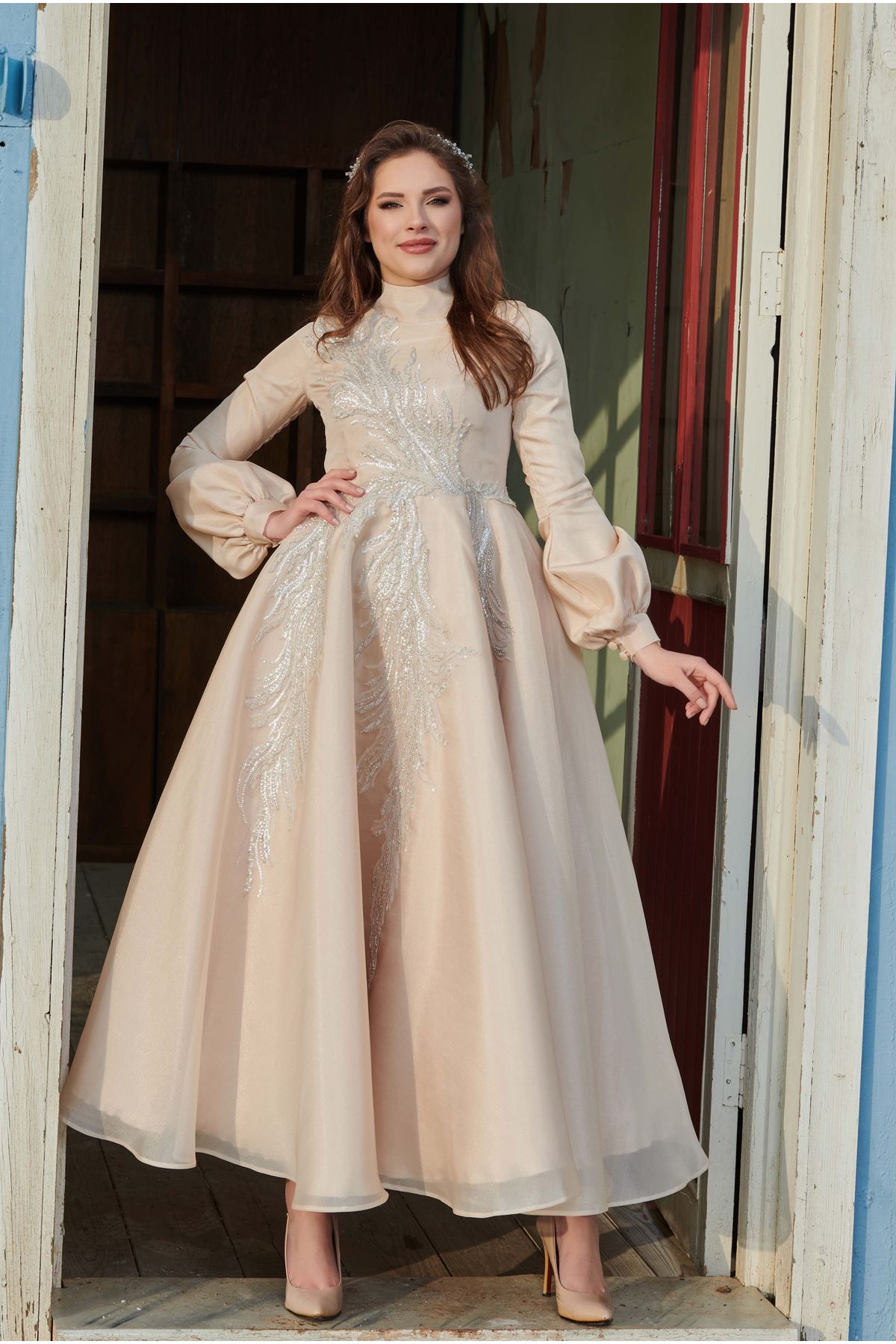 Amber Evening Dress- Beige