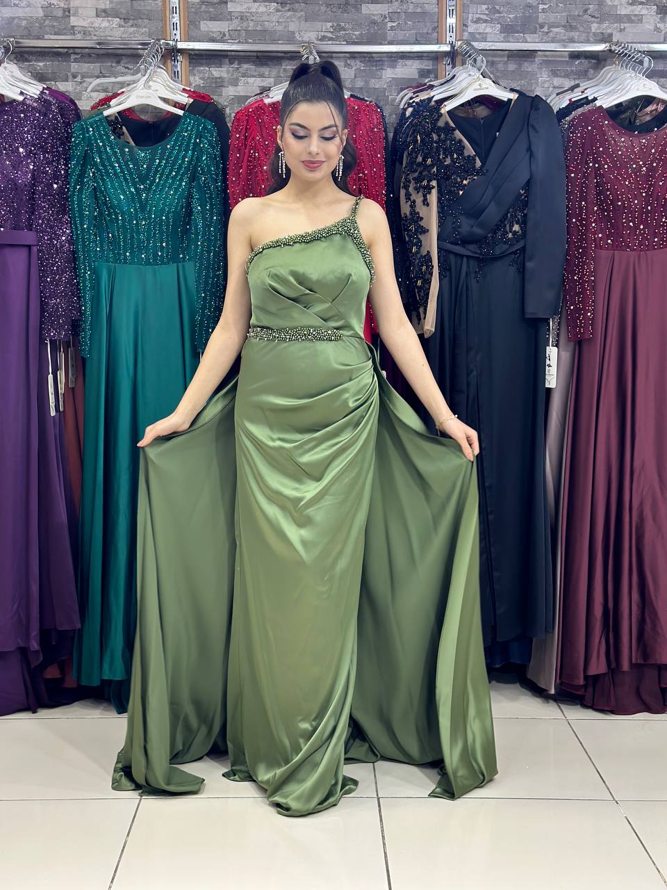 Birsu Evening Dress Khaki Green