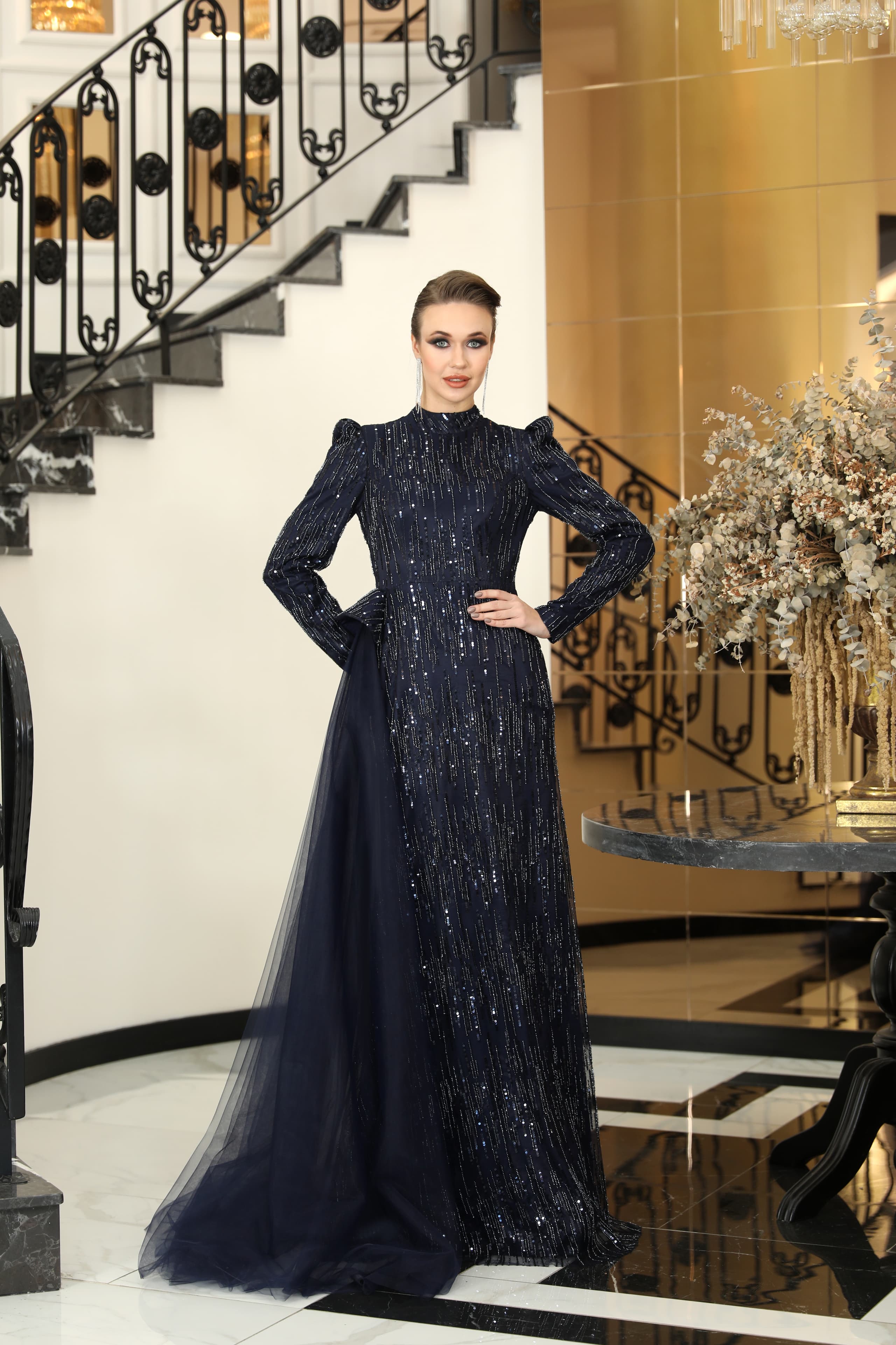 Damla Evening Dress - Dark Blue