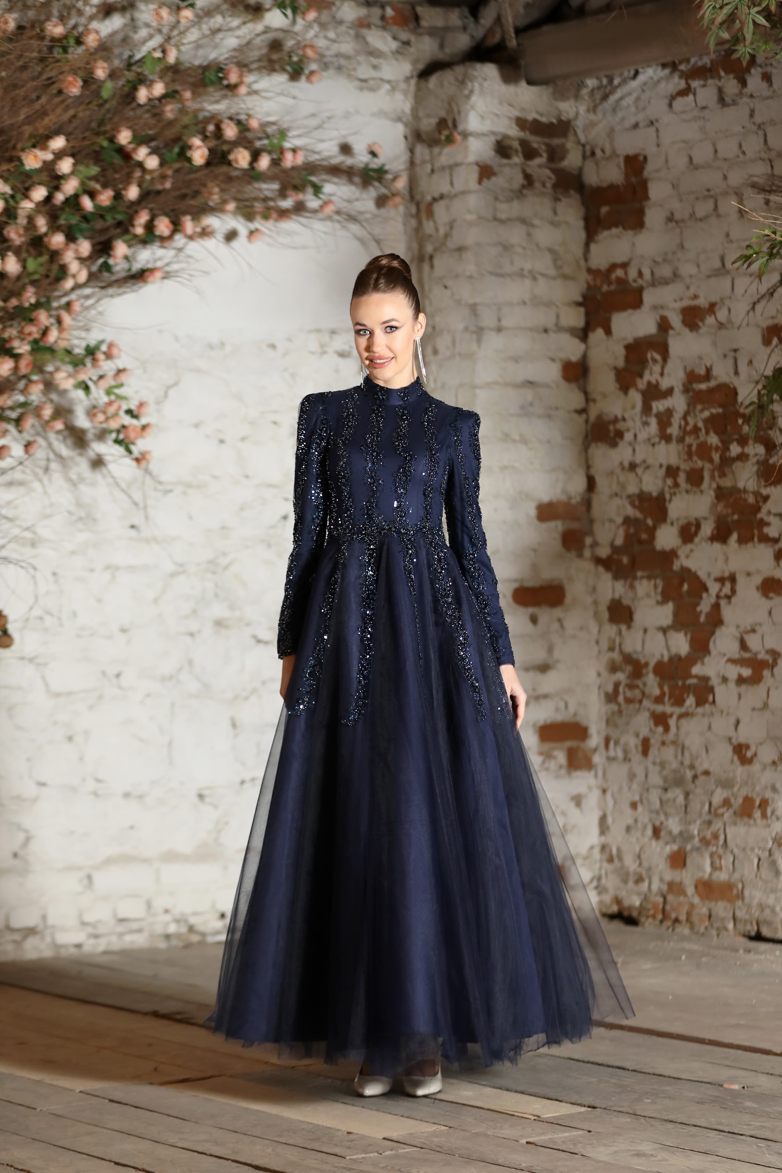 Salkım Evening Dress - Dark Blue