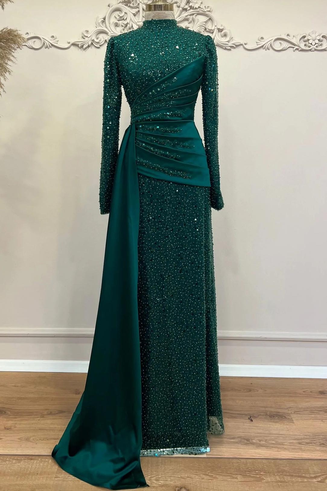 Drape Evening Dress Emerald Green